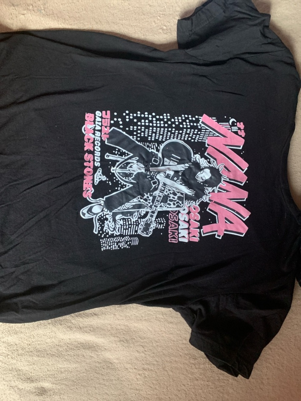 Black Graphic Rock Tee with Pink & White Illustration ( Nana )